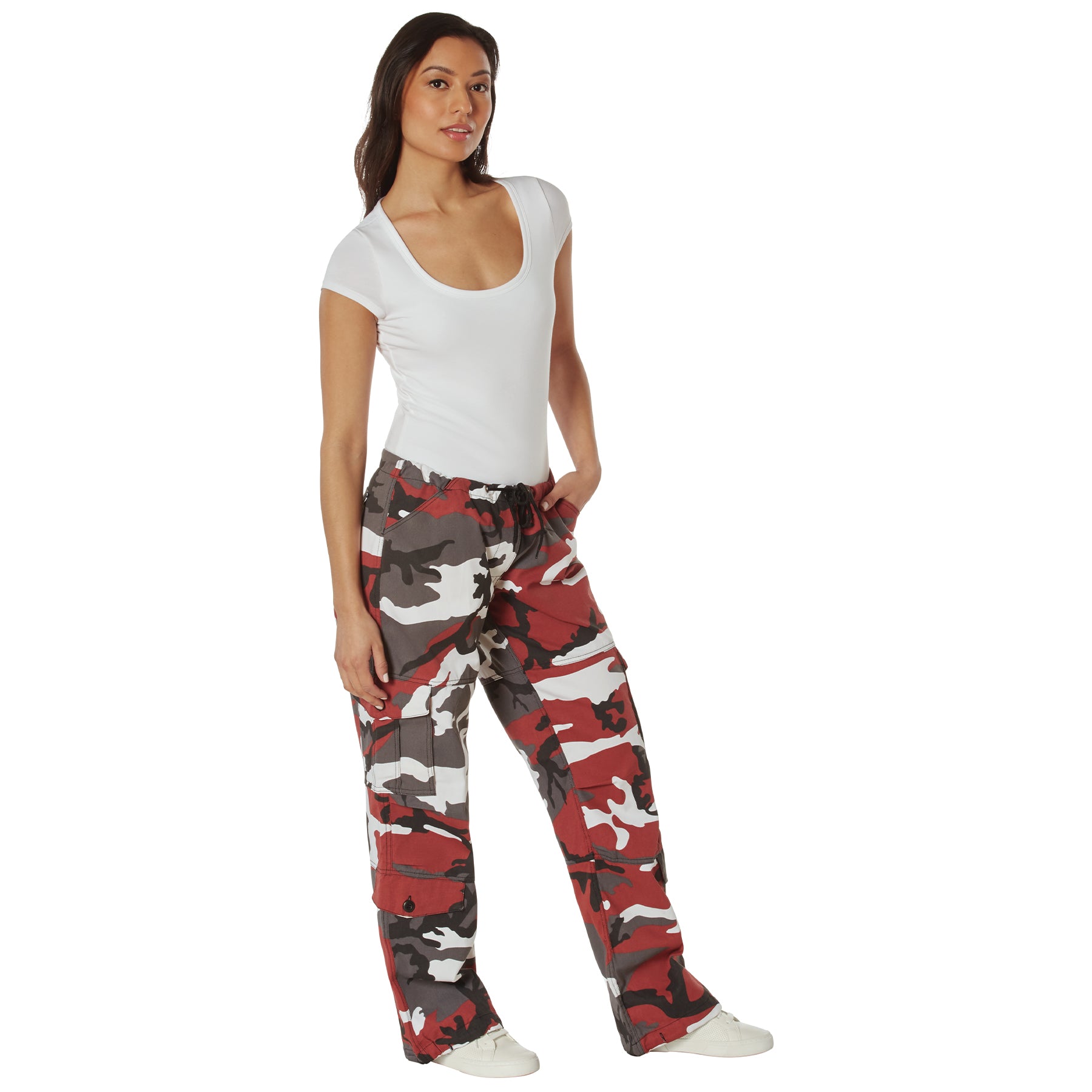 Rothco Women's Paratrooper Camo Fatigue Pants with 8-Pocket Design - Red Camo, Size XS