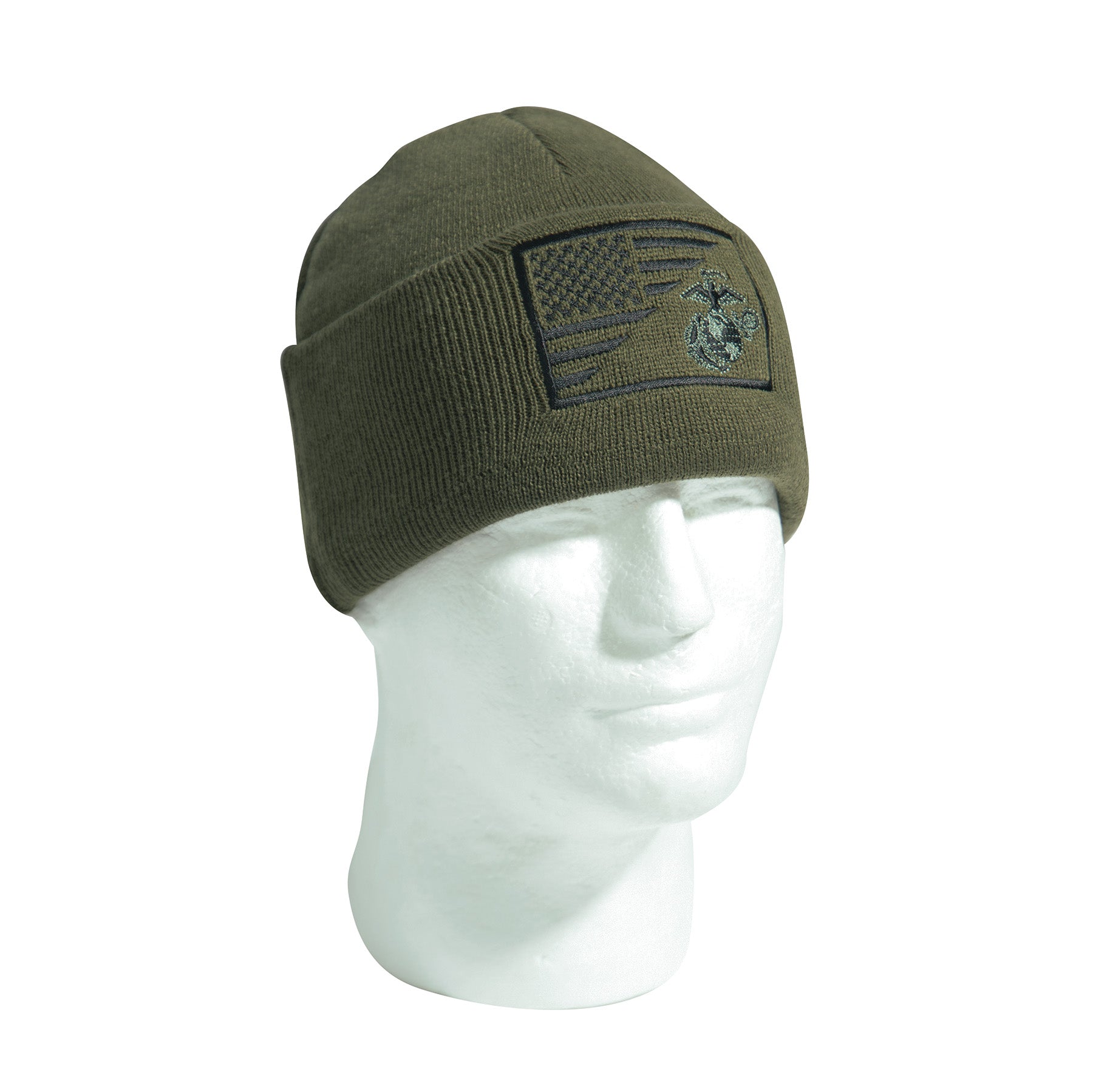 Rothco USMC Eagle, Globe and Anchor and US Flag Deluxe Knit Watch Cap - Olive Drab