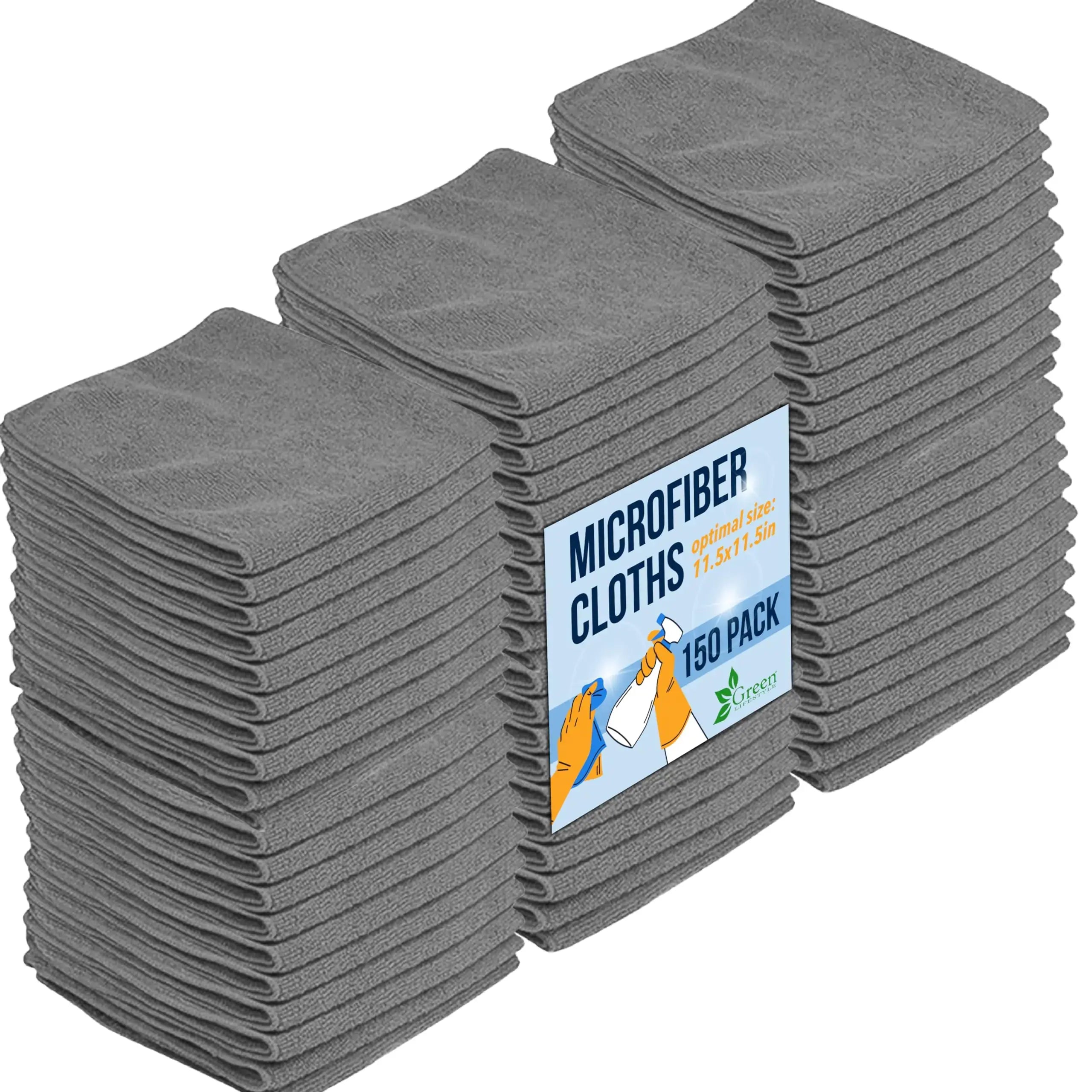 GREEN LIFESTYLE Microfiber Cleaning Cloth 150 Pack Borderless Microfiber Towels Cleaning Rags for Cleaning Car Microfiber Towel Drying Towels for Сars Car Wash Towels (11.5" x 11.5" Grey) Atticus Goods
