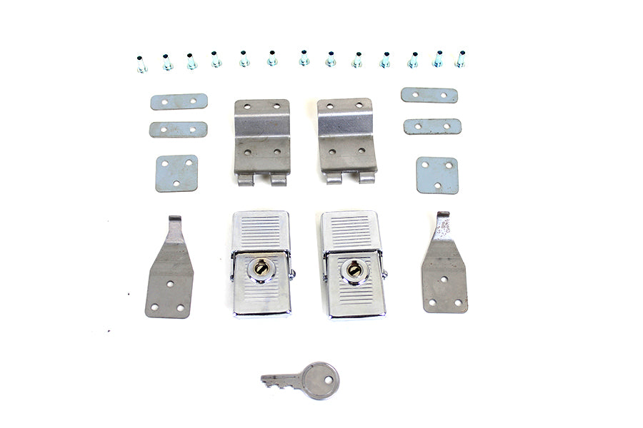 V-Twin 1964-1968 FL Saddlebag Lock Kit - Chrome Latch Cover & Zinc Plated Hooks by V-Twin