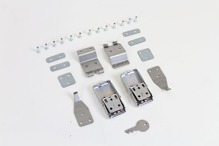 V-Twin 1964-1968 FL Saddlebag Lock Kit - Chrome Latch Cover & Zinc Plated Hooks by V-Twin