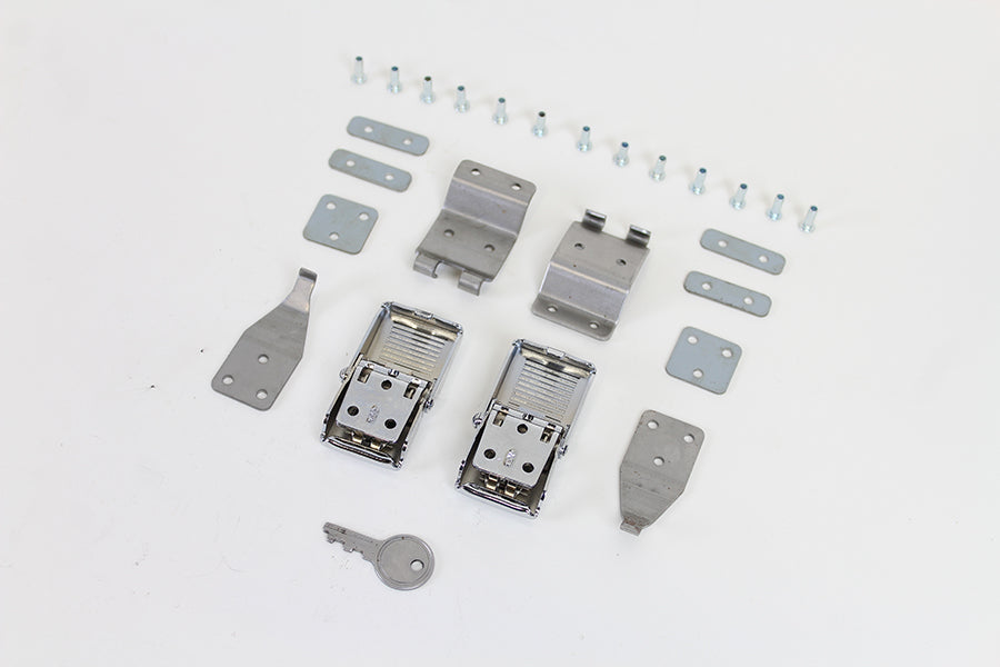 V-Twin 1964-1968 FL Saddlebag Lock Kit - Chrome Latch Cover & Zinc Plated Hooks by V-Twin