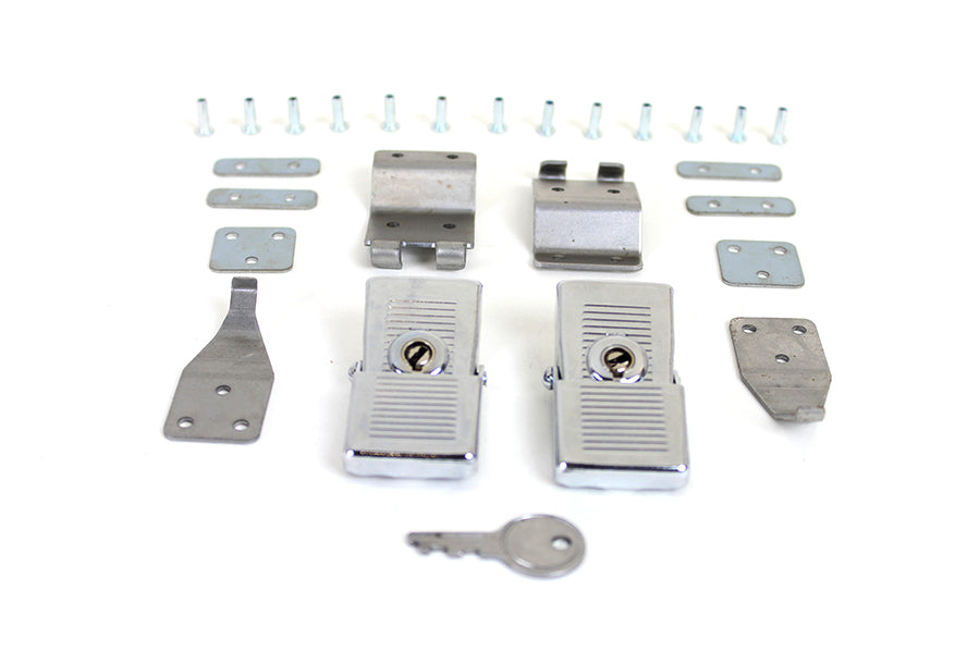 V-Twin 1964-1968 FL Saddlebag Lock Kit - Chrome Latch Cover & Zinc Plated Hooks by V-Twin