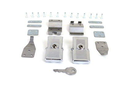 V-Twin 1964-1968 FL Saddlebag Lock Kit - Chrome Latch Cover & Zinc Plated Hooks by V-Twin