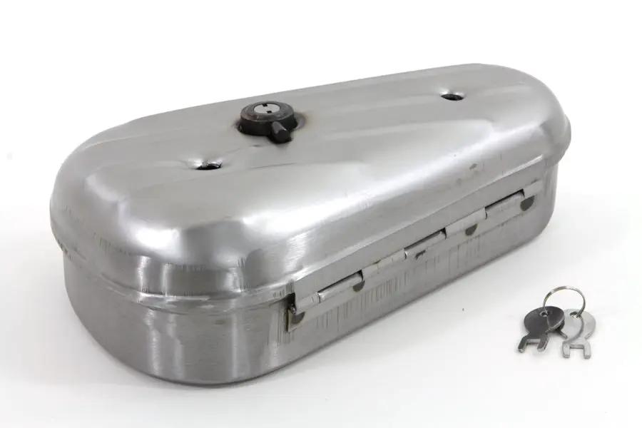 V-Twin Oval Tool Box for Harley Davidson FL Models - Raw Steel Finish by V-Twin