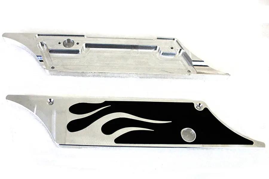 V-Twin Saddlebag Latch Cover Set with Chrome Face Plates and Black Flame Inserts for Harley Davidson FLT Models by V-Twin