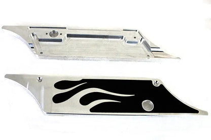 V-Twin Saddlebag Latch Cover Set with Chrome Face Plates and Black Flame Inserts for Harley Davidson FLT Models by V-Twin