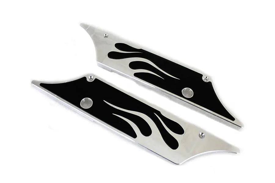 V-Twin Saddlebag Latch Cover Set with Chrome Face Plates and Black Flame Inserts for Harley Davidson FLT Models by V-Twin