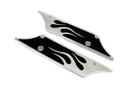V-Twin Saddlebag Latch Cover Set with Chrome Face Plates and Black Flame Inserts for Harley Davidson FLT Models by V-Twin