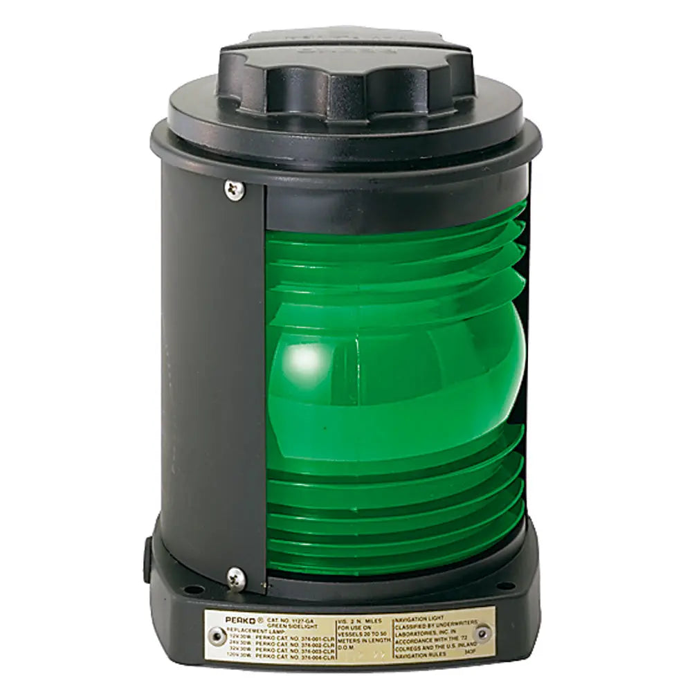 Perko Side Light with Green Lens - Black Plastic, Part Number 1127GA0BLK