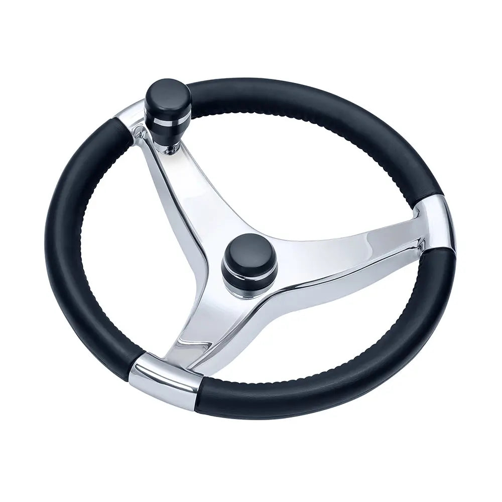 Schmitt Marine Evo Pro 316 Stainless Steel Steering Wheel with Control Knob – 13.5 Inch Diameter