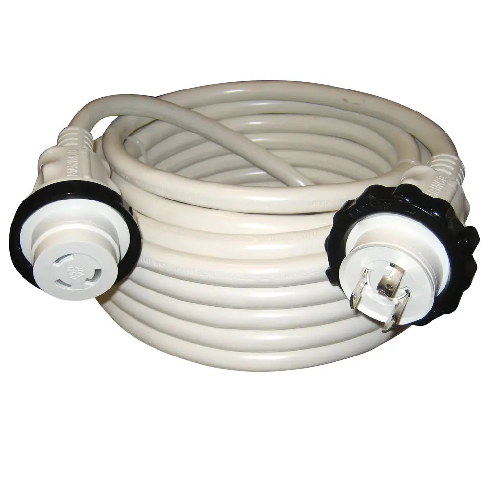Marinco 30A 125V Molded Standard Cordset - White, 50 Feet with Easy Lock System