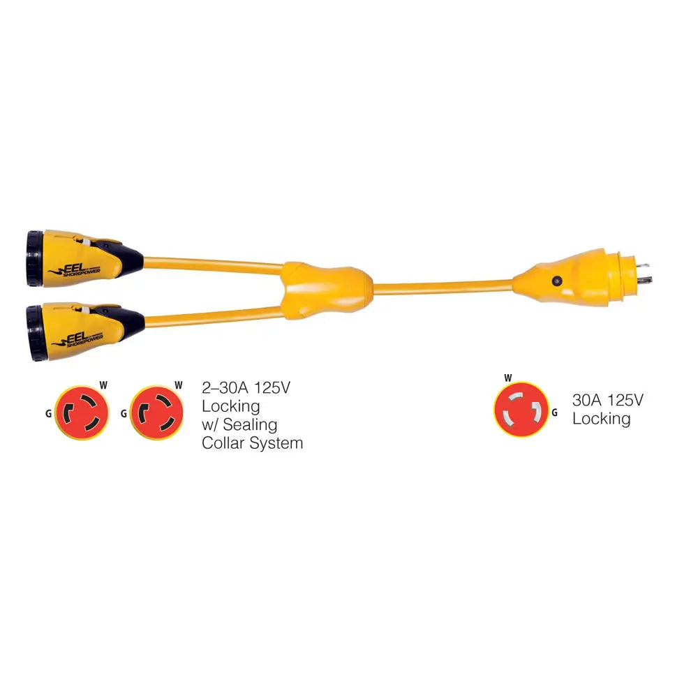 Marinco Y30-2-30 EEL Y Adapter - 2 Female to 1 Male 30A 125V with Sealing Collars