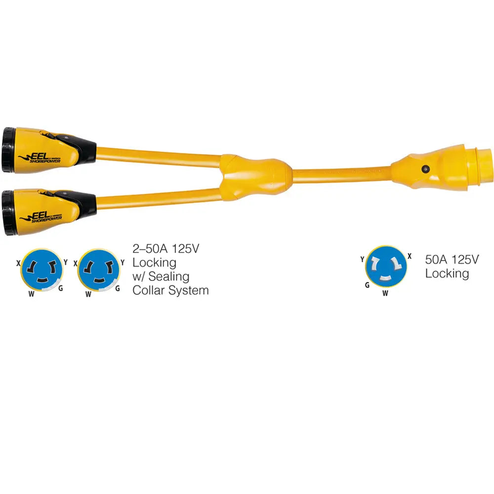 Marinco Y504-2-504 EEL Y Adapter – 50A 125/250V Female to Male Locking Connectors