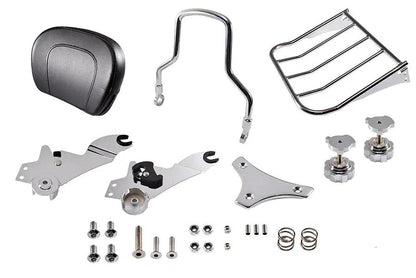V-Twin Adjustable Chrome Sissy Bar and Rack with Backrest for Harley Davidson FLST & FXST (Part #80238) by V-Twin