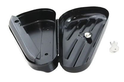 V-Twin Black Left Side Oval Tool Box - Durable Motorcycle Storage Accessory by V-Twin
