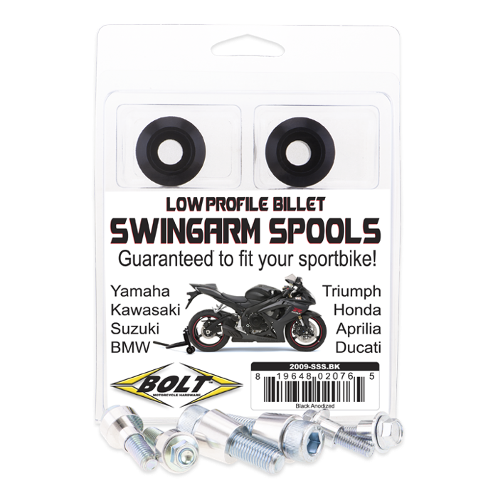 Bolt 2009-SSS.BK Swingarm Spools Black for Motorcycle Stability and Protection