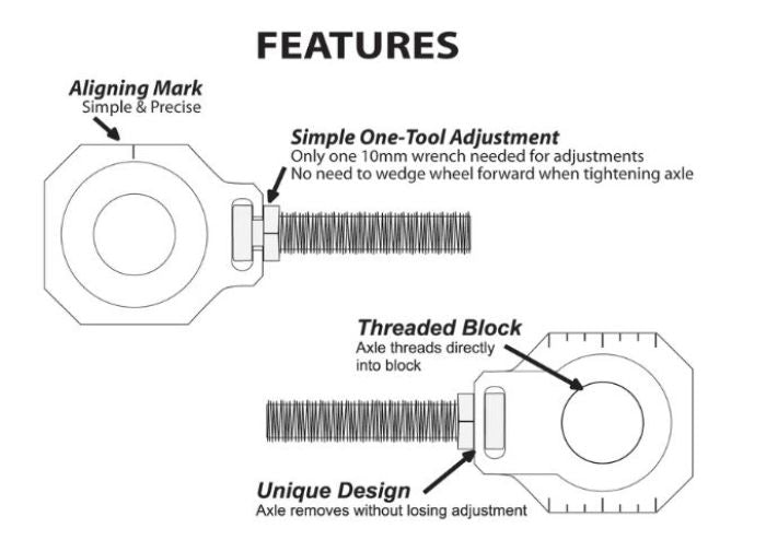 Bolt RAW Chain Adjustment Blocks for KTM - Part Number CHAD-KTM3