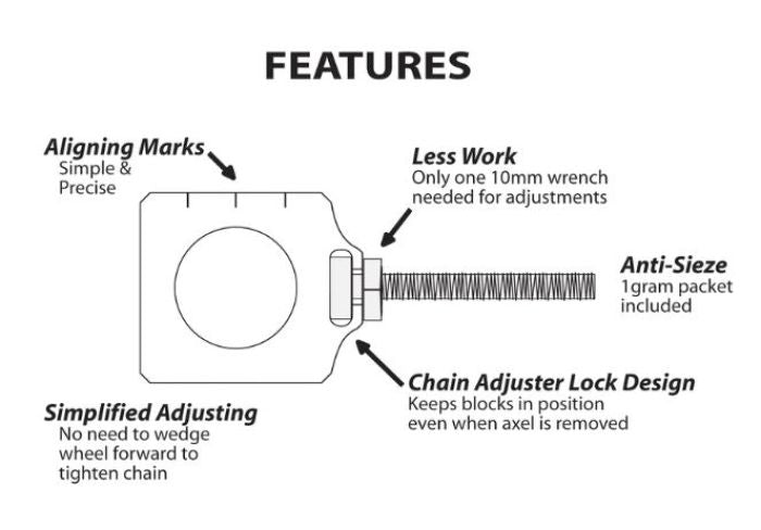BOLT Raw Chain Adjustment Blocks for Kawasaki - Part Number CHAD-KX2