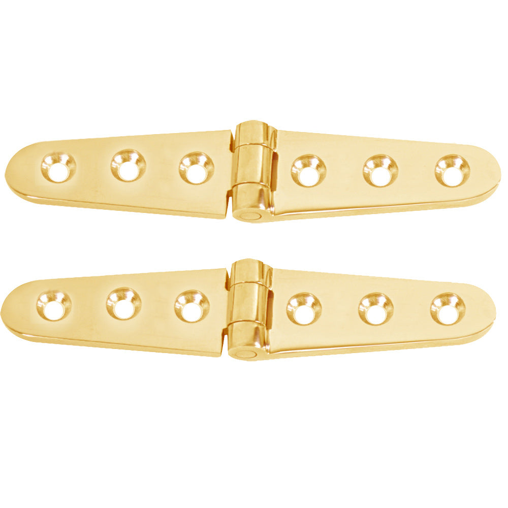 Whitecap Polished Brass Strap Hinge Pair - 6 Inch Length x 1-1/8 Inch Width, #10 Fasteners