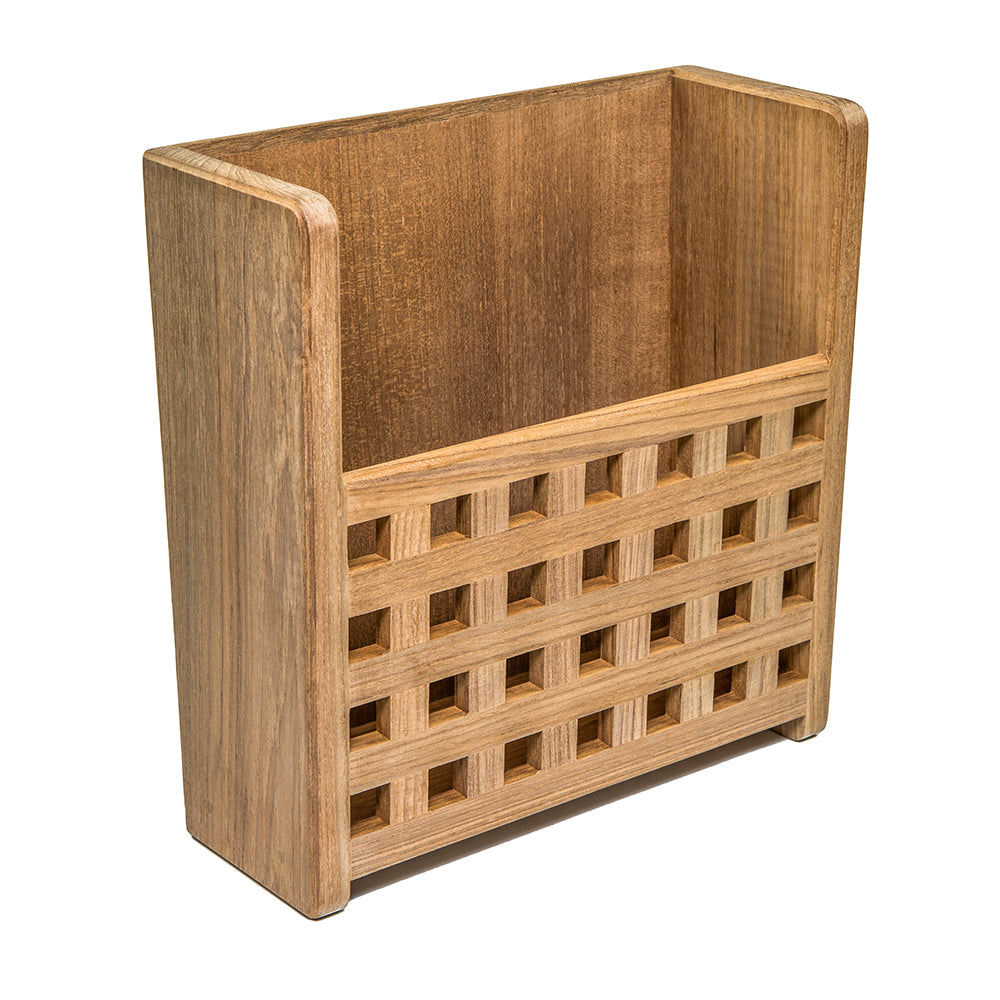 Whitecap Teak Grate Front Magazine Rack with Wall Mount for Easy Organization