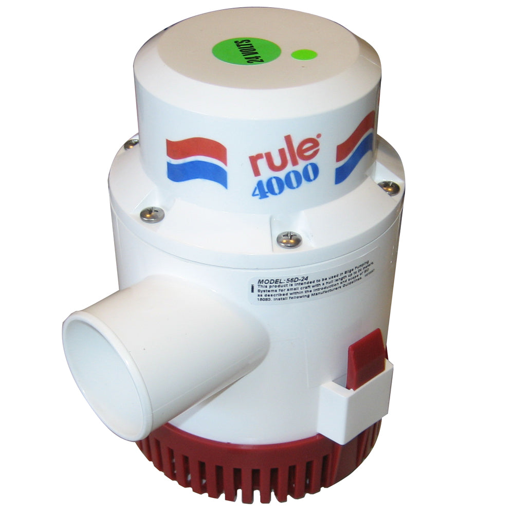 Rule 4000 Non-Automatic Bilge Pump 24V DC with 15-Amp Fuse and 2-Inch Discharge Outlet