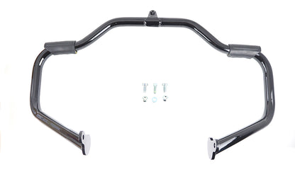 OE Gloss Black Front Engine Bar with Footpeg Pads for Harley Davidson FLT Models