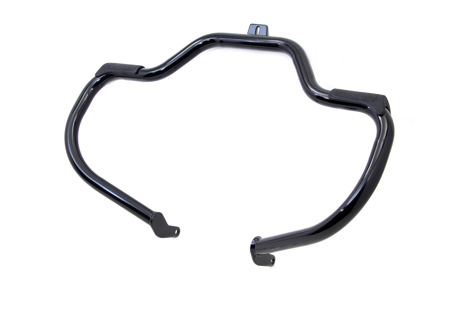 V-Twin Black Front Engine Bar with Footpeg Pads for Harley Davidson FLST (Part #14-030BK)