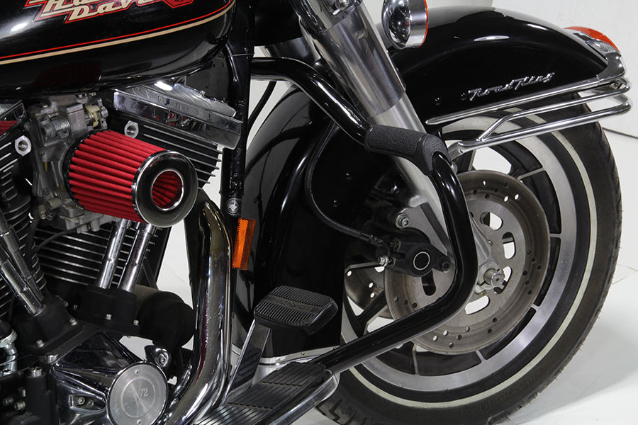 V-Twin Black Front Engine Bar with Footpeg Pads for Harley Davidson FLT Models
