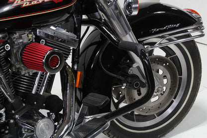 V-Twin Black Front Engine Bar with Footpeg Pads for Harley Davidson FLT Models
