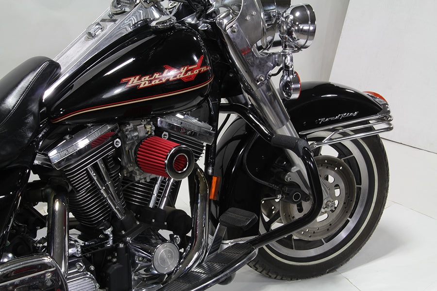 V-Twin Black Front Engine Bar with Footpeg Pads for Harley Davidson FLT Models