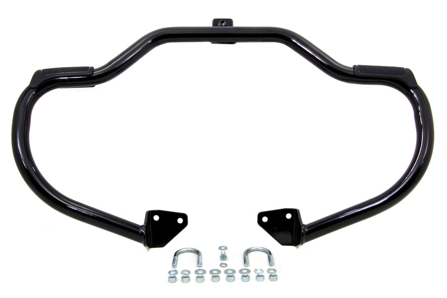 V-Twin Black Front Engine Bar with Footpeg Pads for Harley Davidson FXD Models