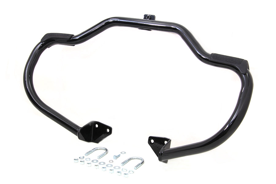V-Twin Black Front Engine Bar with Footpeg Pads for Harley Davidson FXD Models