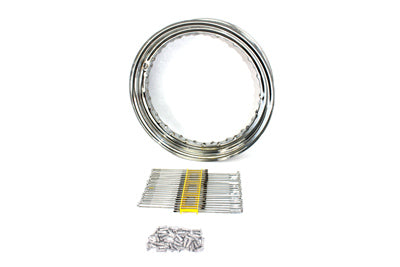 V-Twin Chrome Steel Wheel Rim and Spoke Kit with Rubber Valve Stem, Part 52-0300