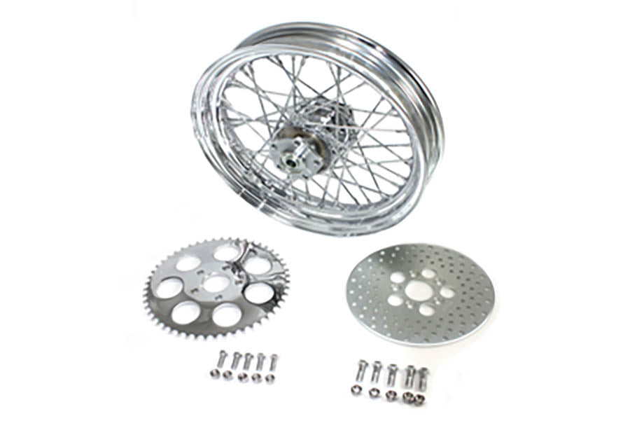 V-Twin 16 inch x 3.00 inch Rear Wheel Assembly Chrome for Harley Davidson Fx Models