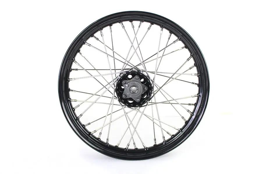 V-Twin 18 Inch x 2.15 Inch KH Type Front or Rear Wheel with Black Star Hub and Polished Stainless Steel Spokes by V-Twin