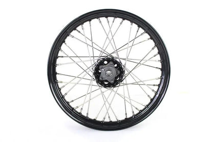 V-Twin 18 Inch x 2.15 Inch KH Type Front or Rear Wheel with Black Star Hub and Polished Stainless Steel Spokes by V-Twin
