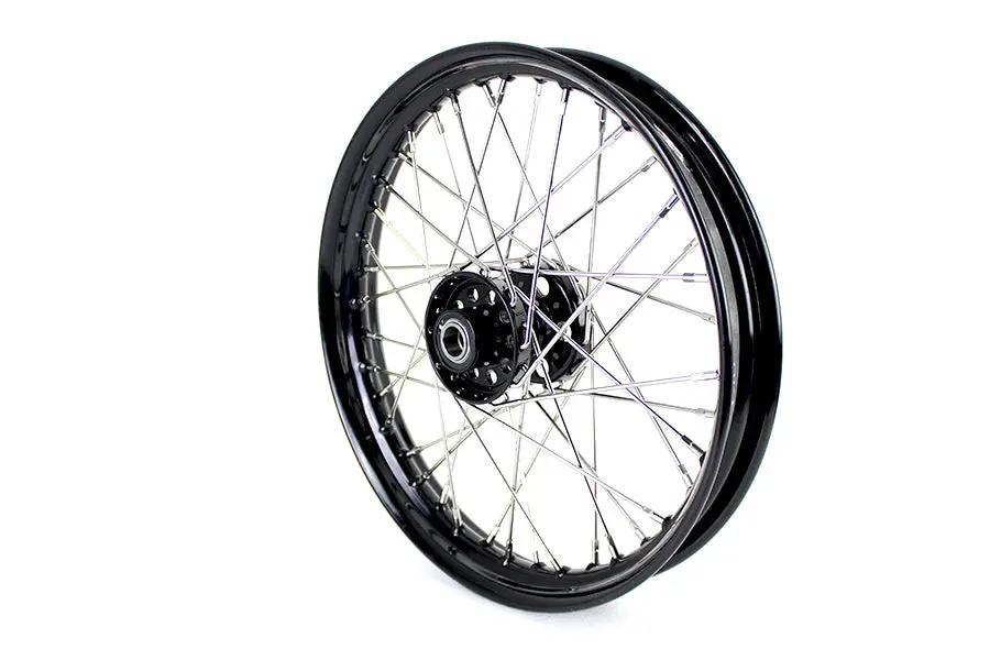 V-Twin 18 Inch x 2.15 Inch KH Type Front or Rear Wheel with Black Star Hub and Polished Stainless Steel Spokes by V-Twin