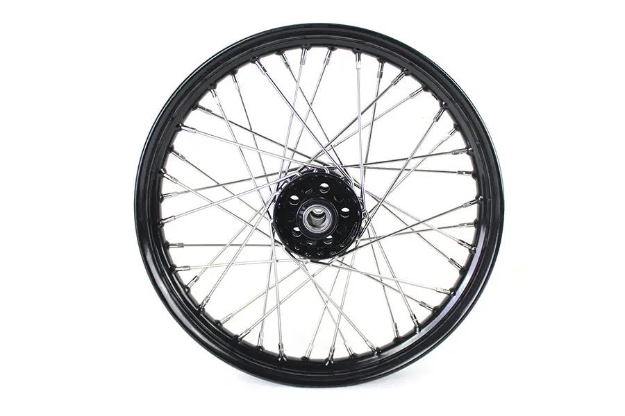 V-Twin 18 Inch x 2.15 Inch KH Type Front or Rear Wheel with Black Star Hub and Polished Stainless Steel Spokes by V-Twin