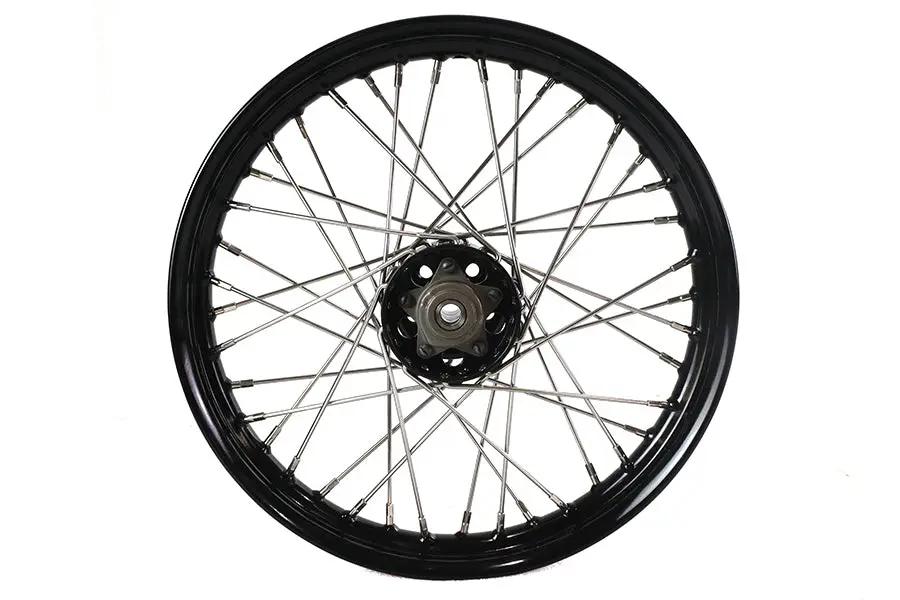 V-Twin 61064 18 Inch x 2.15 Inch KH Type Front or Rear Wheel with Black Star Hub and Polished Stainless Steel Spokes by V-Twin