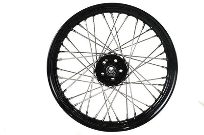 V-Twin 61064 18 Inch x 2.15 Inch KH Type Front or Rear Wheel with Black Star Hub and Polished Stainless Steel Spokes by V-Twin