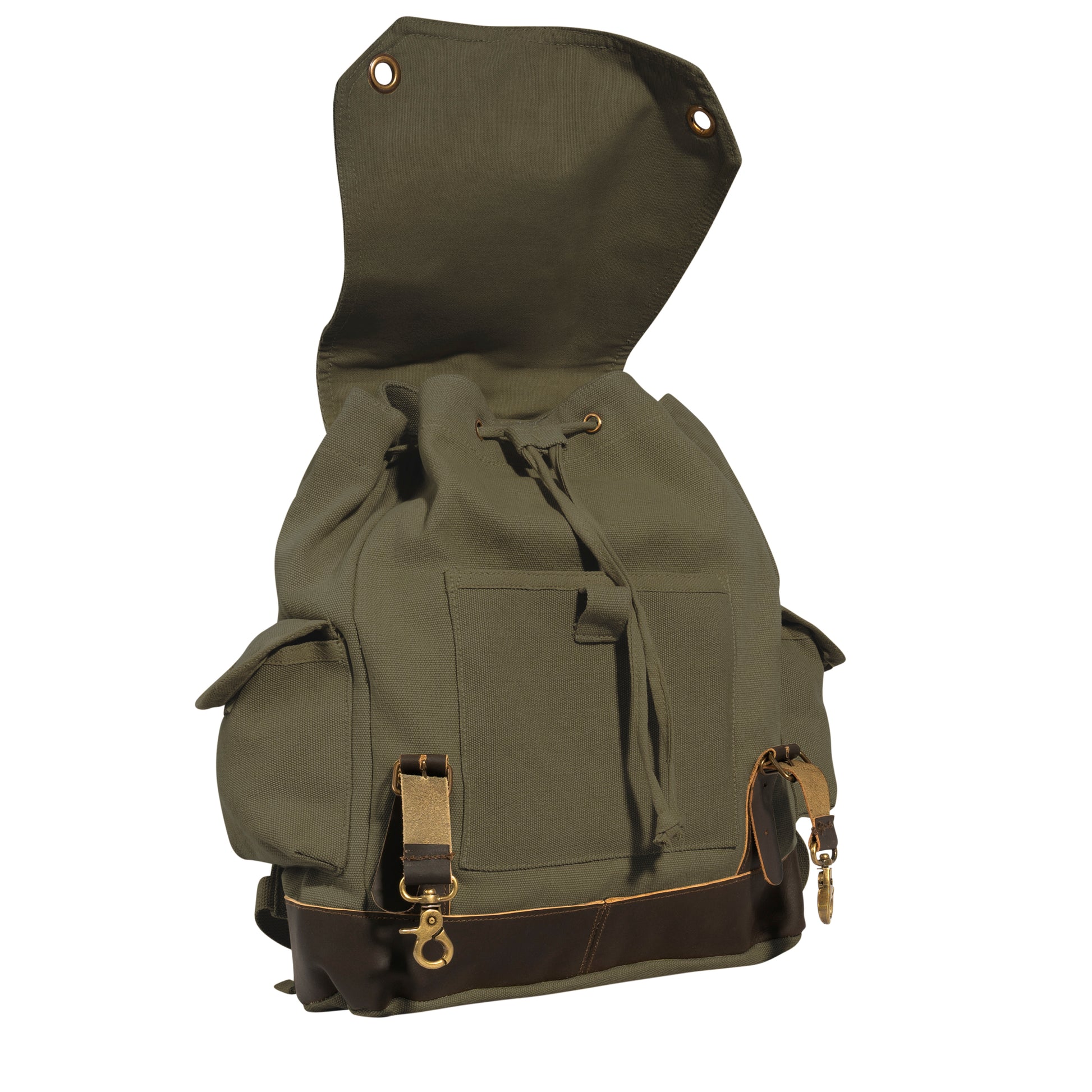 Rothco Vintage Expedition Rucksack Olive Drab - Durable Canvas Backpack with Leather Accents