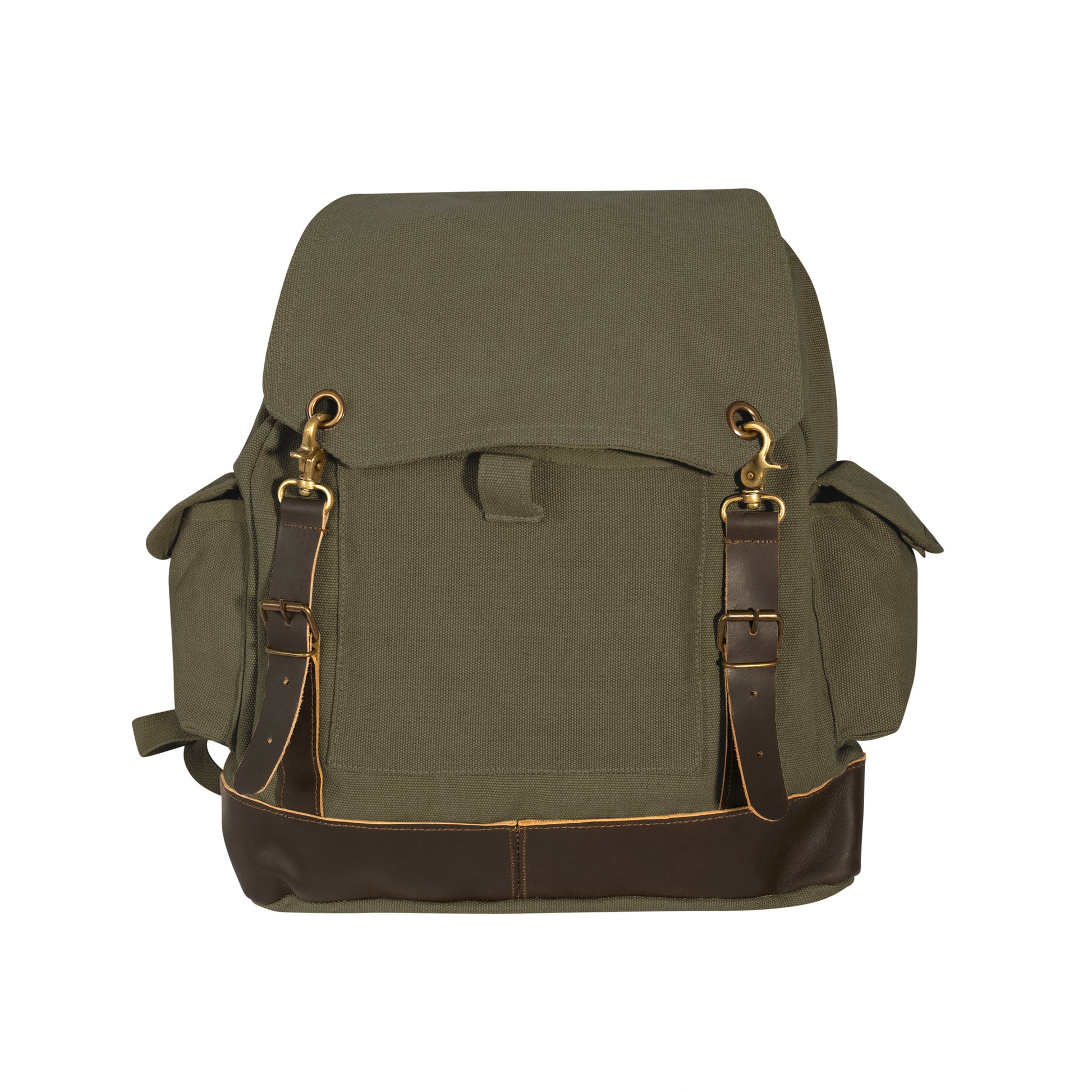 Rothco Vintage Expedition Rucksack Olive Drab - Durable Canvas Backpack with Leather Accents