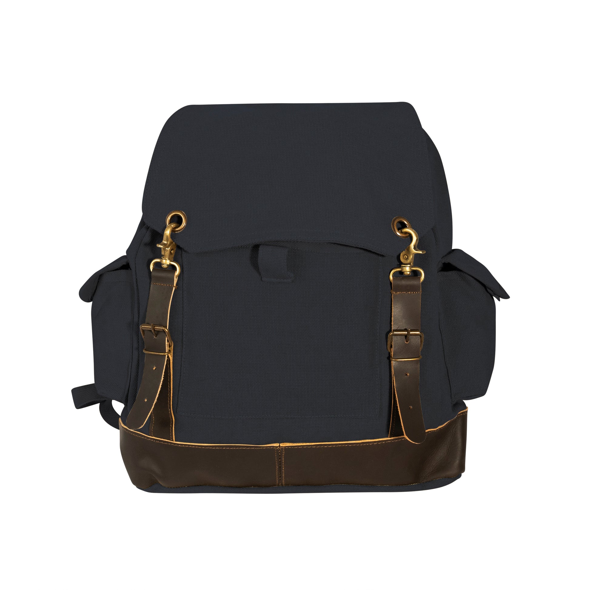 Rothco Vintage Expedition Rucksack Black - Durable Canvas Backpack with Leather Accents