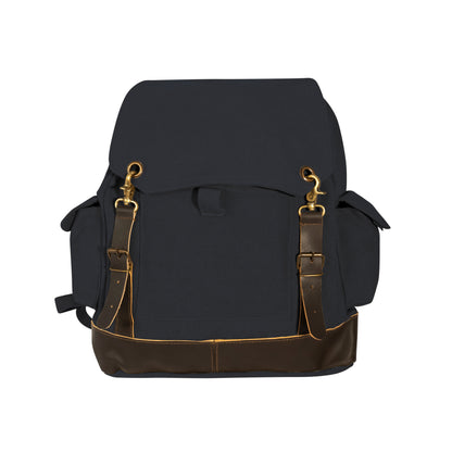 Rothco Vintage Expedition Rucksack Black - Durable Canvas Backpack with Leather Accents