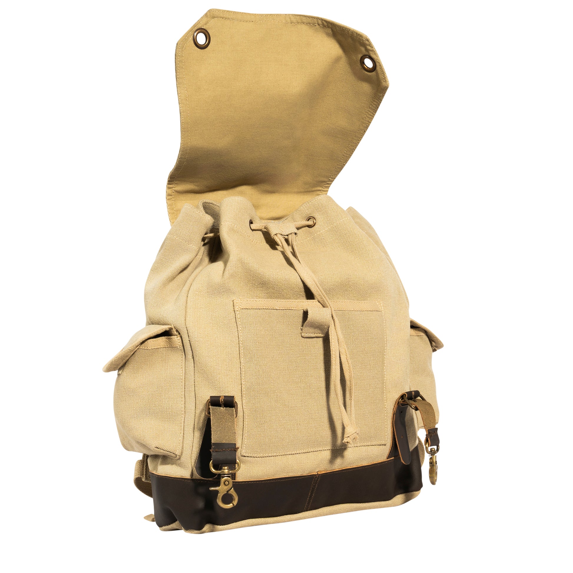 Rothco Vintage Expedition Rucksack Khaki - Durable Canvas Backpack with Leather Accents