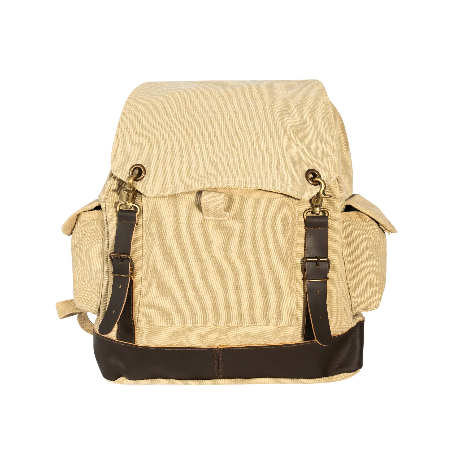 Rothco Vintage Expedition Rucksack Khaki - Durable Canvas Backpack with Leather Accents