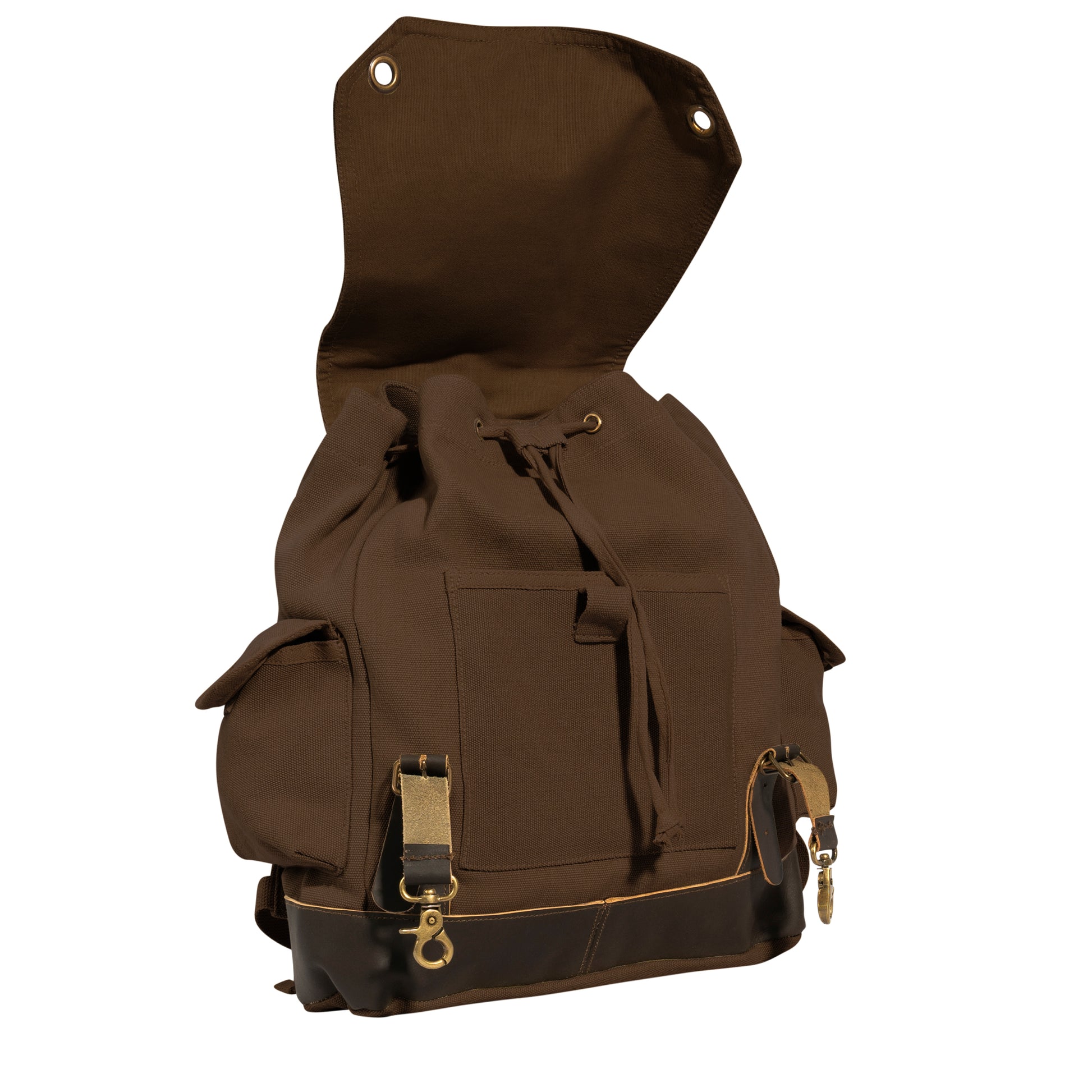 Rothco Vintage Expedition Rucksack Brown - Durable Canvas Backpack with Leather Accents