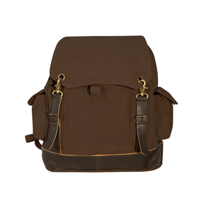Rothco Vintage Expedition Rucksack Brown - Durable Canvas Backpack with Leather Accents
