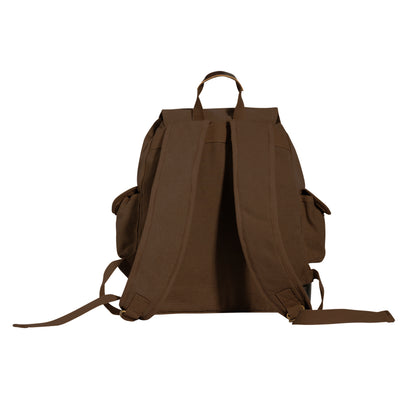 Rothco Vintage Expedition Rucksack Brown - Durable Canvas Backpack with Leather Accents